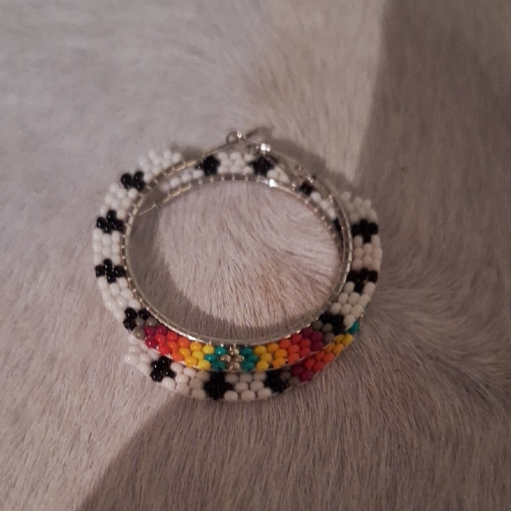 Colorful Beaded Hoop Earrings - Picture 2 of 3